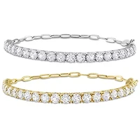 Lab Created 2-Piece Set of Created White Sapphire Semi Tennis Bracelets in Sterling & Yellow Plated Sterling Silver