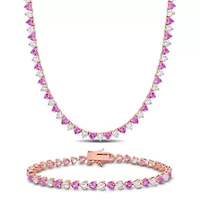 Lab Created 2-Piece Set of Created Pink & White Sapphire Necklace & Bracelet in Rose Plated Sterling Silver