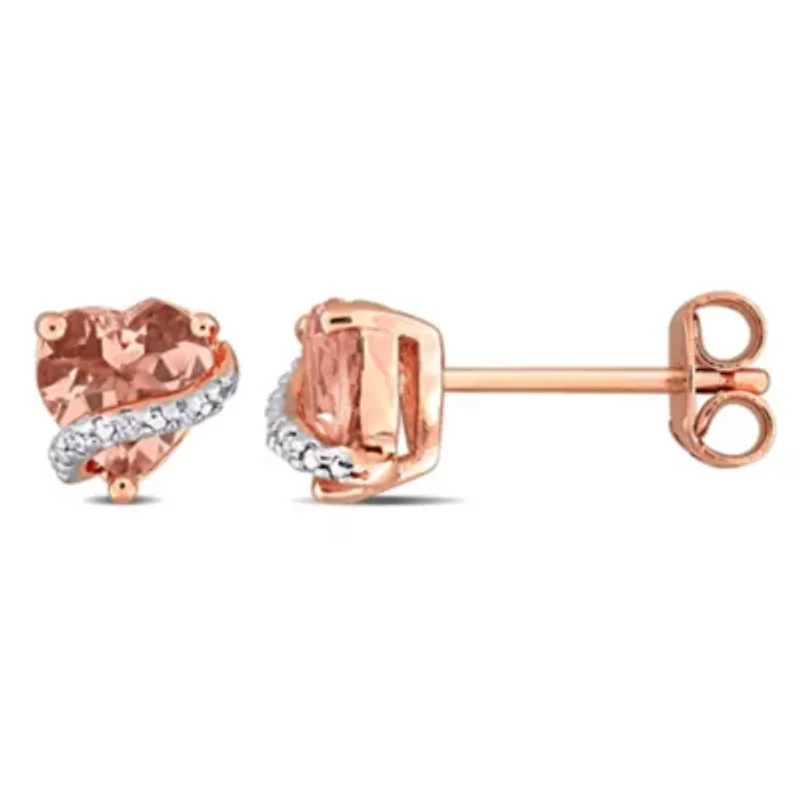 Morganite Fashion Post Earrings in Rose Plated Sterling Silver