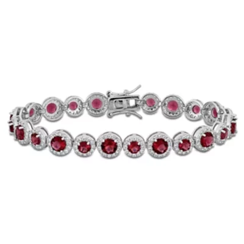 Lab Created Created White Sapphire & Created Ruby Bracelet in Sterling Silver