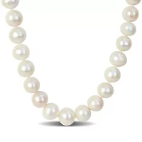 9-11mm Cultured Freshwater Edison Pearl Necklace with Ball Clasp in Silvertone Brass
