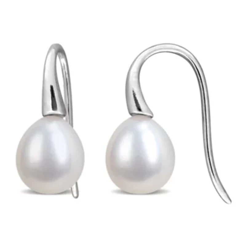 8-9mm Freshwater Cultured Shepherd hook Pearl Earrings in Sterling Silver