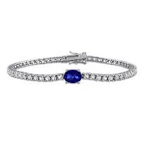 Lab Created Created Blue Sapphire & Created White Sapphire Bracelet in Sterling Silver