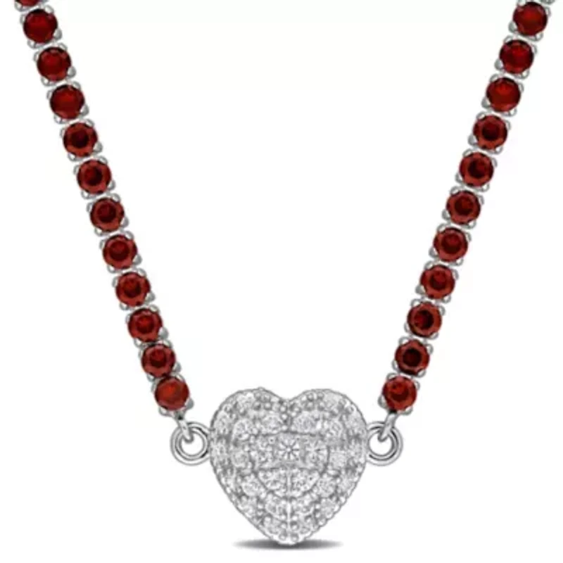 Lab Created Garnet & Created White Sapphire Necklace in Sterling Silver