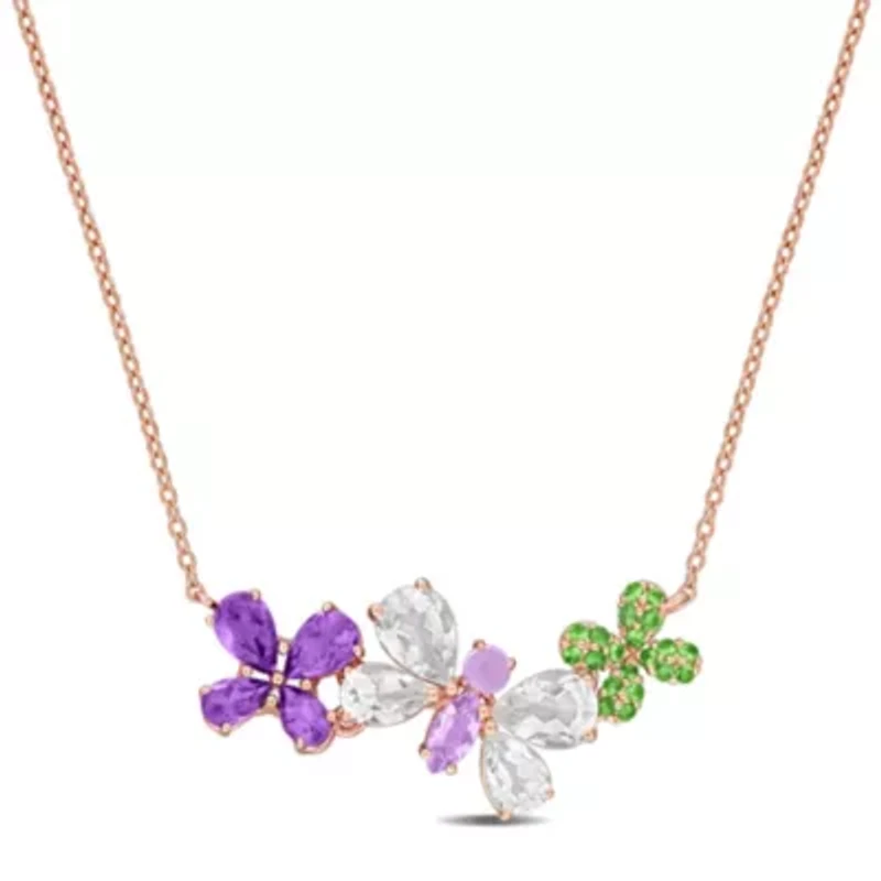 Multi-Gemstone Necklace in Rose Plated Sterling Silver