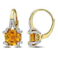 Citrine & White Topaz Leverback Earrings in Yellow Plated Sterling Silver