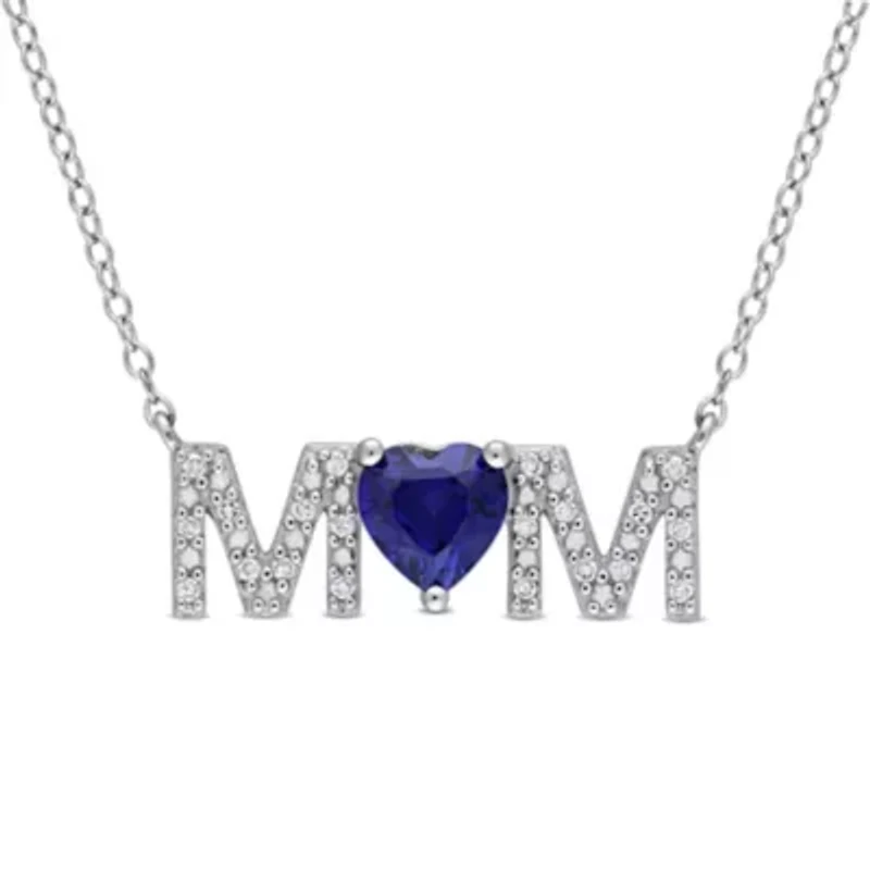 Lab Created Gemstone & Diamond "MOM" Pendant with Chain