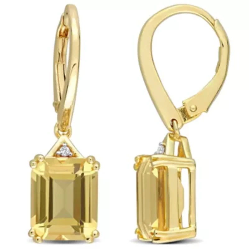 Citrine & White Topaz LeverBack Earrings in Yellow Plated Sterling Silver