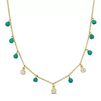 Lab Created Created White Sapphire & Turquoise Necklace in Yellow Plated Sterling Silver