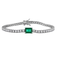 Lab Created Created Emerald & Created White Sapphire Bracelet in Sterling Silver