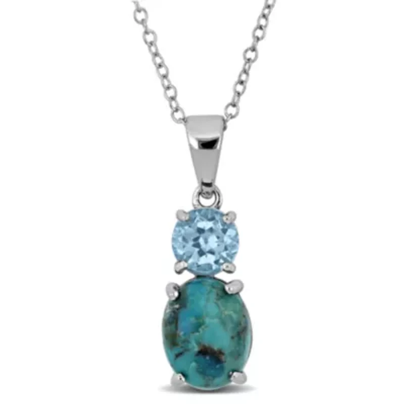 Blue Topaz & Compressed Light Blue Turquoise Necklace in Sterling Silver