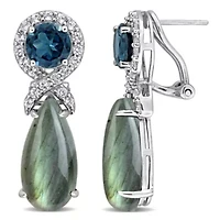 Labradorite, London Blue & White Topaz Earrings in Sterling Silver