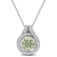 Green Quartz & White Topaz Pendant With Chain in Sterling Silver, 17-in