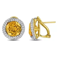 Citrine, White Topaz, Earrings in Yellow Plated Sterling Silver