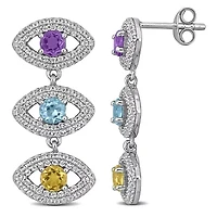 Amethyst Sky Blue Topaz Citrine Created White Sapphire Drop Earrings in Sterling Silver