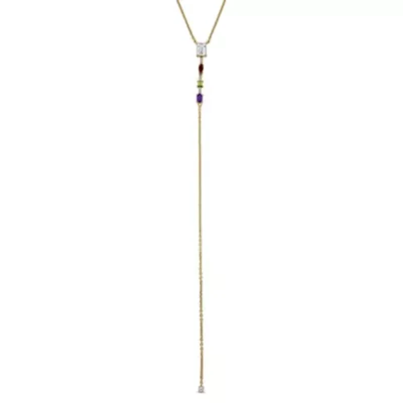 Lab Created Multi-Gemstone Necklace in Yellow Plated Sterling Silver, 18"+1"ext