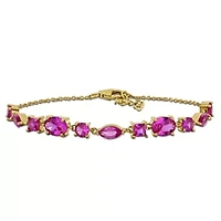 Lab Created Created Pink Sapphire Bracelet in Yellow Plated Sterling Silver, 7.5"+1" ext.