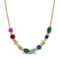 Lab Created Multi-Gemstone Necklace in Yellow Plated Sterling Silver, 18"+1.5"ext