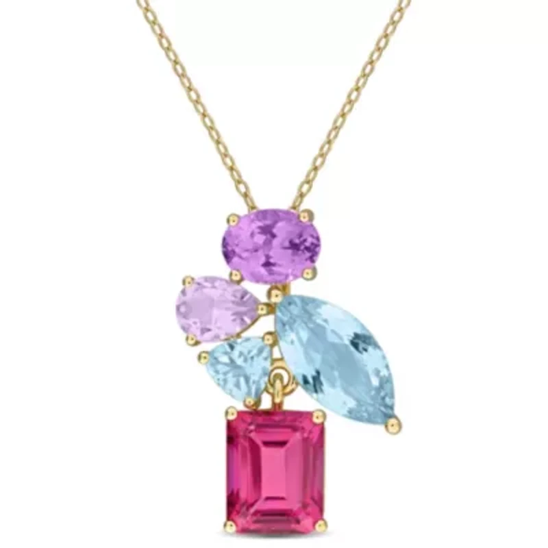 Multi-gemstone Pendant With Chain in Yellow Plated Sterling Silver, 17-in