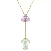 Rose de France, Green Quartz & Green Amethyst Pendant With Chain in Yellow Plated Sterling Silver, 17-in