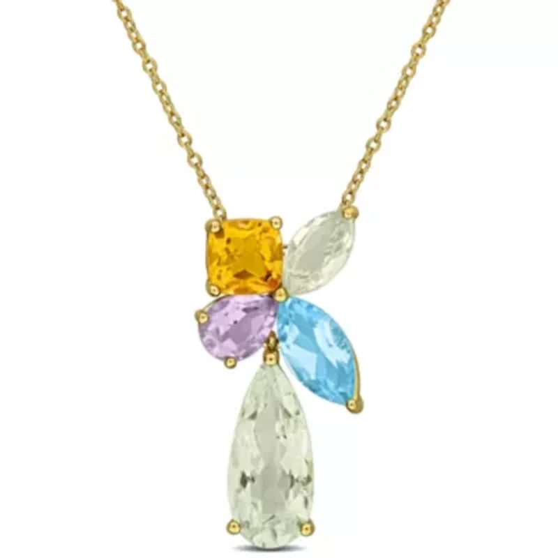 Muti-Gemstone Pendant With Chain in Yellow Plated Sterling Silver, 17-in