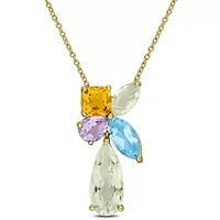 Muti-Gemstone Pendant With Chain in Yellow Plated Sterling Silver, 17-in