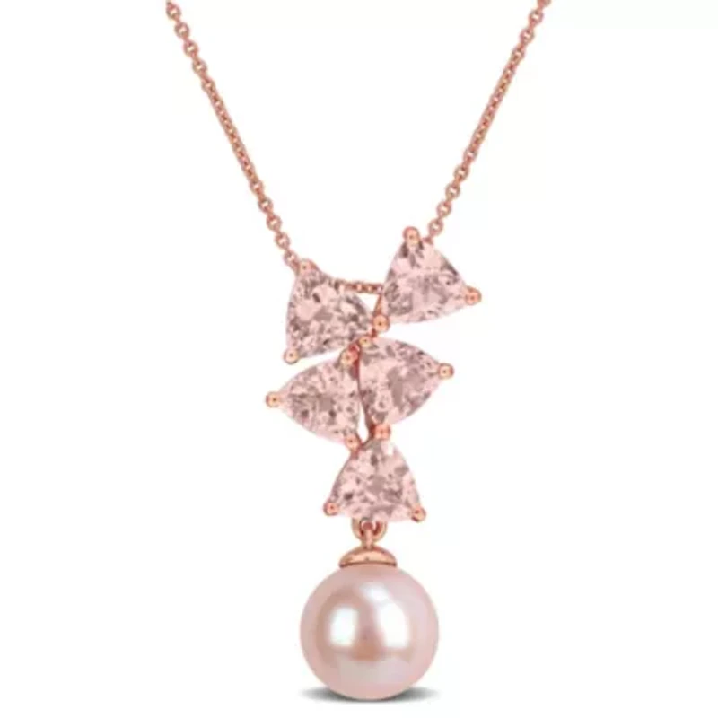 Morganite & 8-8.5mm Pink Freshwater Cultured Pearl Pendant With Chain in 10k Rose Gold, 17-in