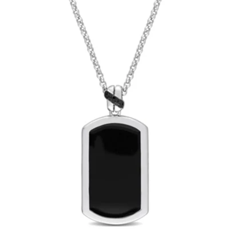 Black Diamond Men's Pendant with Chain in Sterling Silver
