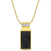 Carbon Fiber & Created White Sapphire Men's Drop Pendant with Chain in Yellow Plated Sterling Silver