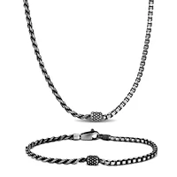 Half Rope & Box Men's Necklace and Bracelet Set in Sterling Silver