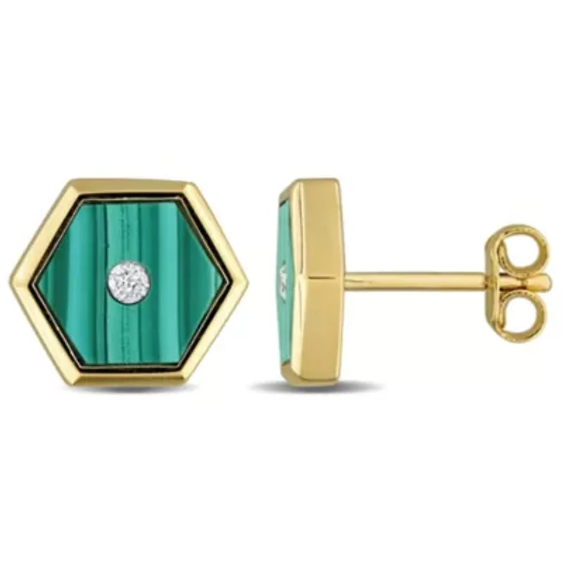 Gemstone & Diamond Accent Hexagon Earrings in Yellow Plated Sterling Silver