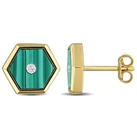 Gemstone & Diamond Accent Hexagon Earrings in Yellow Plated Sterling Silver