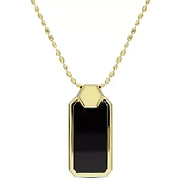 Black Onyx Geometric Men's Pendant with Chain in Yellow Plated Sterling Silver