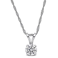 Lab Created Lab Grown Diamond Solitaire Pendant with chain in 14K White Gold, 18"