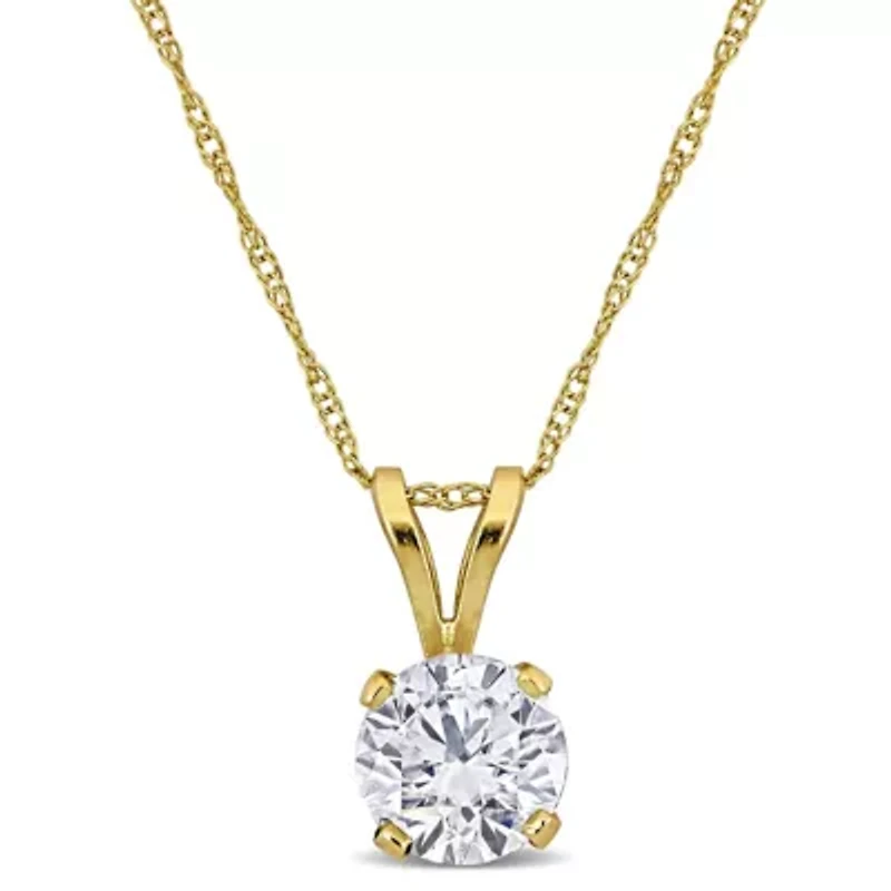 Lab Created Lab Grown Diamond Solitaire Pendant with chain in 14K Yellow Gold, 17"
