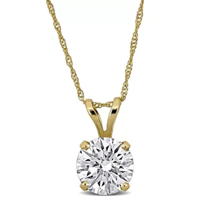 Lab Created Lab Grown Diamond Solitaire Pendant with chain in 14K Yellow Gold, 18"