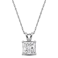 Lab Created Lab Grown Diamond Solitaire Pendant With Chain in 14k White Gold, 17"