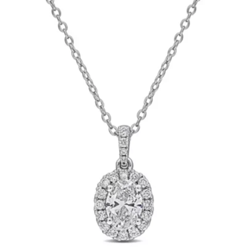 Lab Created Lab Grown Diamonds Pendant With Chain in Sterling Silver, 17"