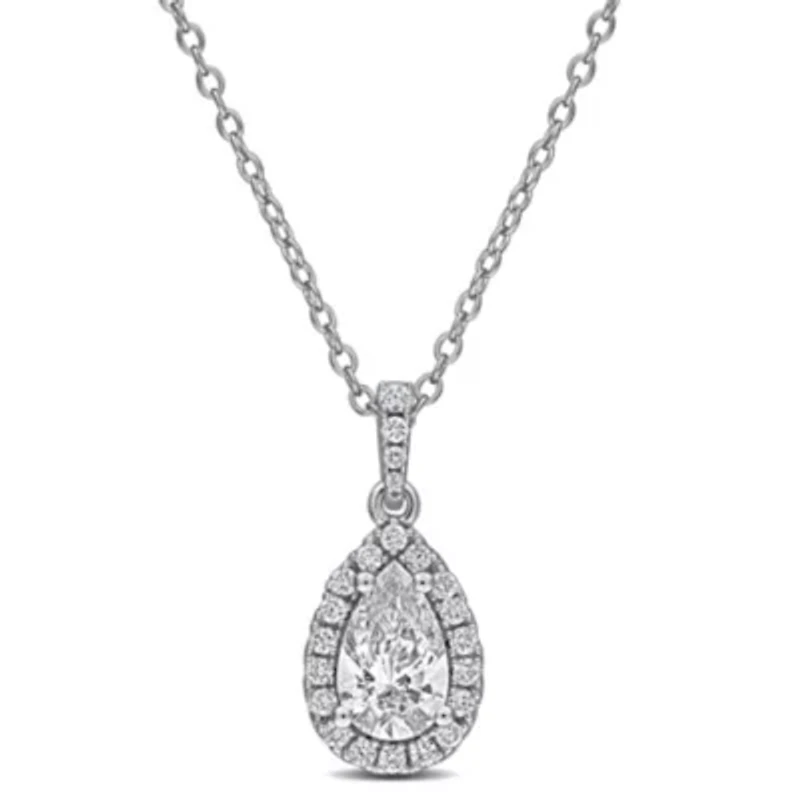 Lab Created Lab Grown Diamonds Pendant With Chain in Sterling Silver, 17"