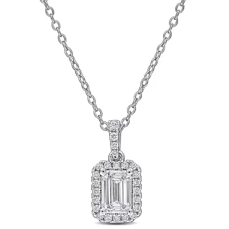 Lab Created Lab Grown Diamonds Pendant With Chain in Sterling Silver, 17"