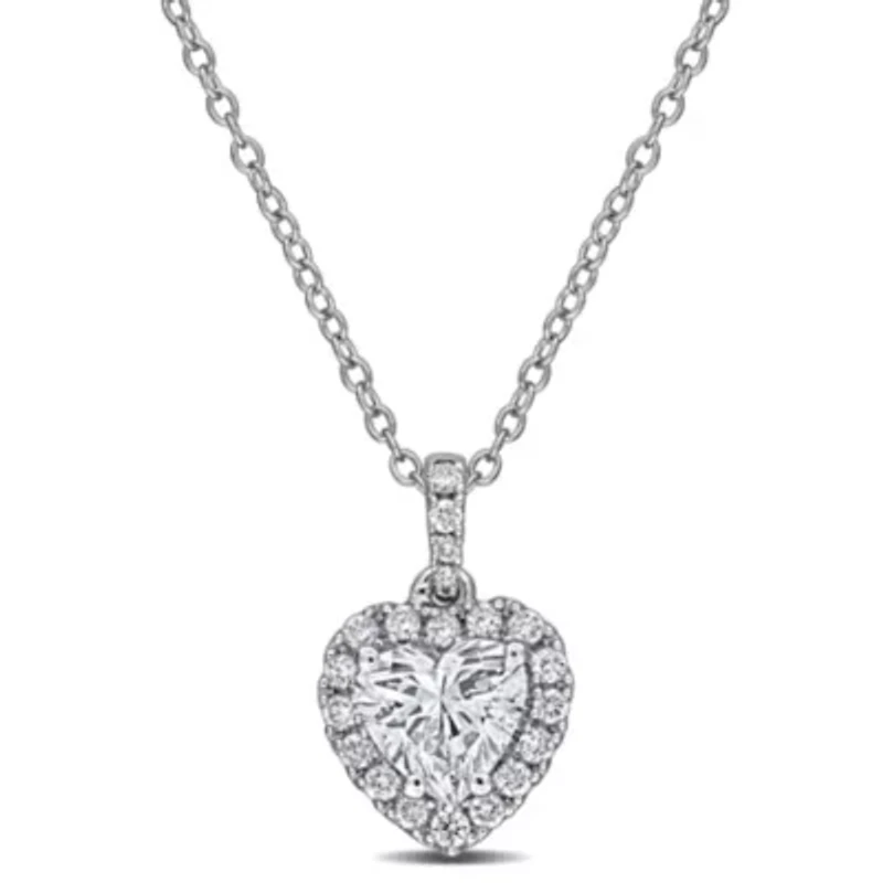Lab Created Lab Grown Diamonds Pendant With Chain in Sterling Silver, 17"