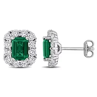 Lab Created Lab Grown Diamond & Created Emerald Stud Post Earrings in Sterling Silver