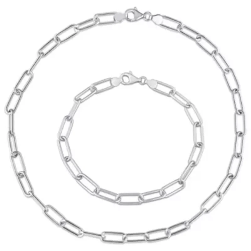 2 Piece Set of 6mm Oval Link Necklace & Bracelet in Sterling Silver, 16" & 9"