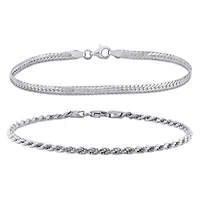 2 Piece Set of Herringbone & Rope Bracelets in Sterling Silver, 7.5"