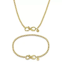 2 Piece Set of Ball Link Infinity Clasp Necklace & Bracelet in Yellow Plated Sterling Silver, 18" & 7.5"