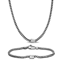 2 Piece Set of Franco Link Necklace & Anklet in Sterling Silver, 20" & 9"