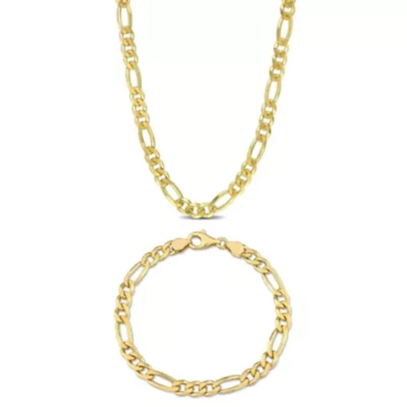2 Piece Set of 5.5mm Figaro Chain Necklace & Bracelet in Yellow Plated Sterling Silver, 20" & 7.5"