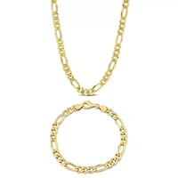 2 Piece Set of 5.5mm Figaro Chain Necklace & Bracelet in Yellow Plated Sterling Silver, 20" & 7.5"