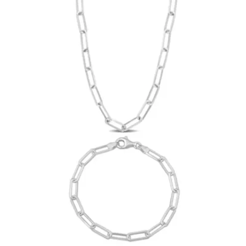 2 Piece Set of 5mm Paperclip Chain Necklace & Bracelet in Sterling Silver, 18" & 7.5"