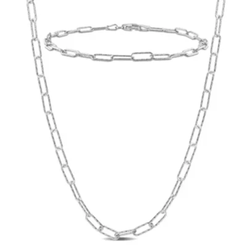 2 Piece Set of 3mm Paperclip Chain Necklace & Bracelet in Sterling Silver, 18" & 7"
